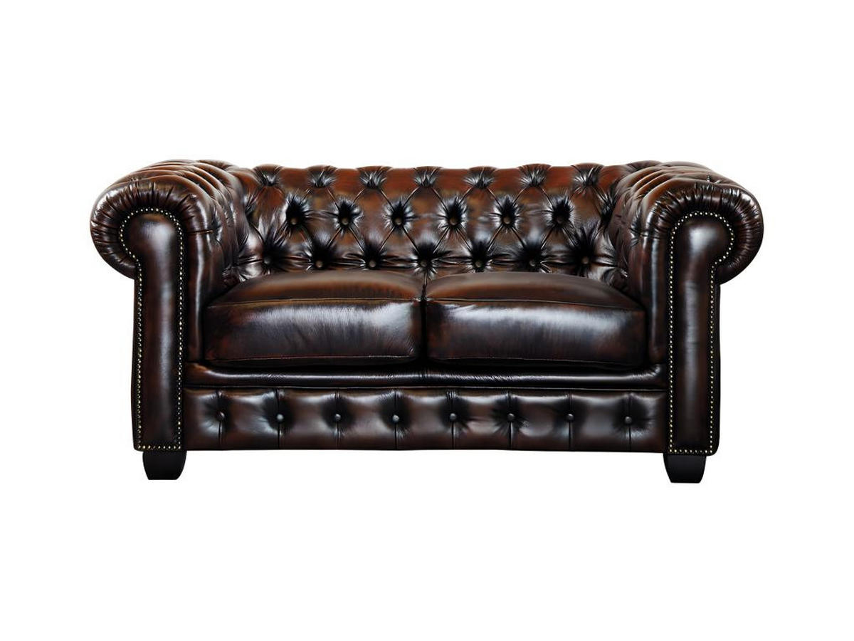CHESTERFIELD Ledersofa 2-Sitzer - Büffelleder - Braun - BRENTON - Braun, Leder (96/73/160cm) - Vente-Unique