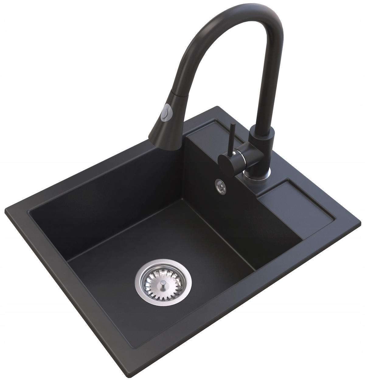 GRANITSPÜLBECKEN MISCHBATTERIE SIPHON - Schwarz, Kunststoff/Stein (50/40/18cm) - Granitan