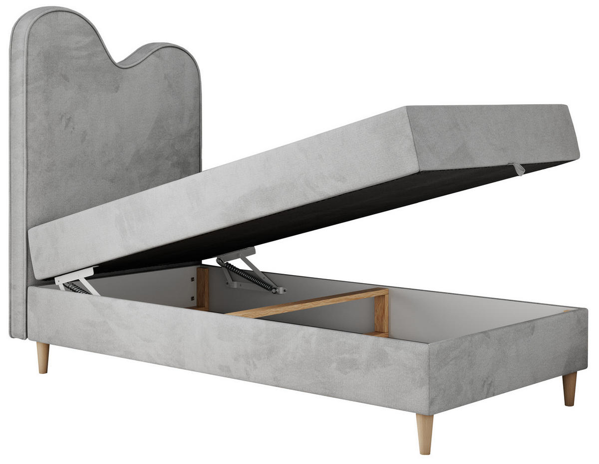 BOXBETT FLOW 90/180 Hellgrau Velvet hydrophob - H3 - Hellgrau, Holz/Textil (90/180cm) - MKS