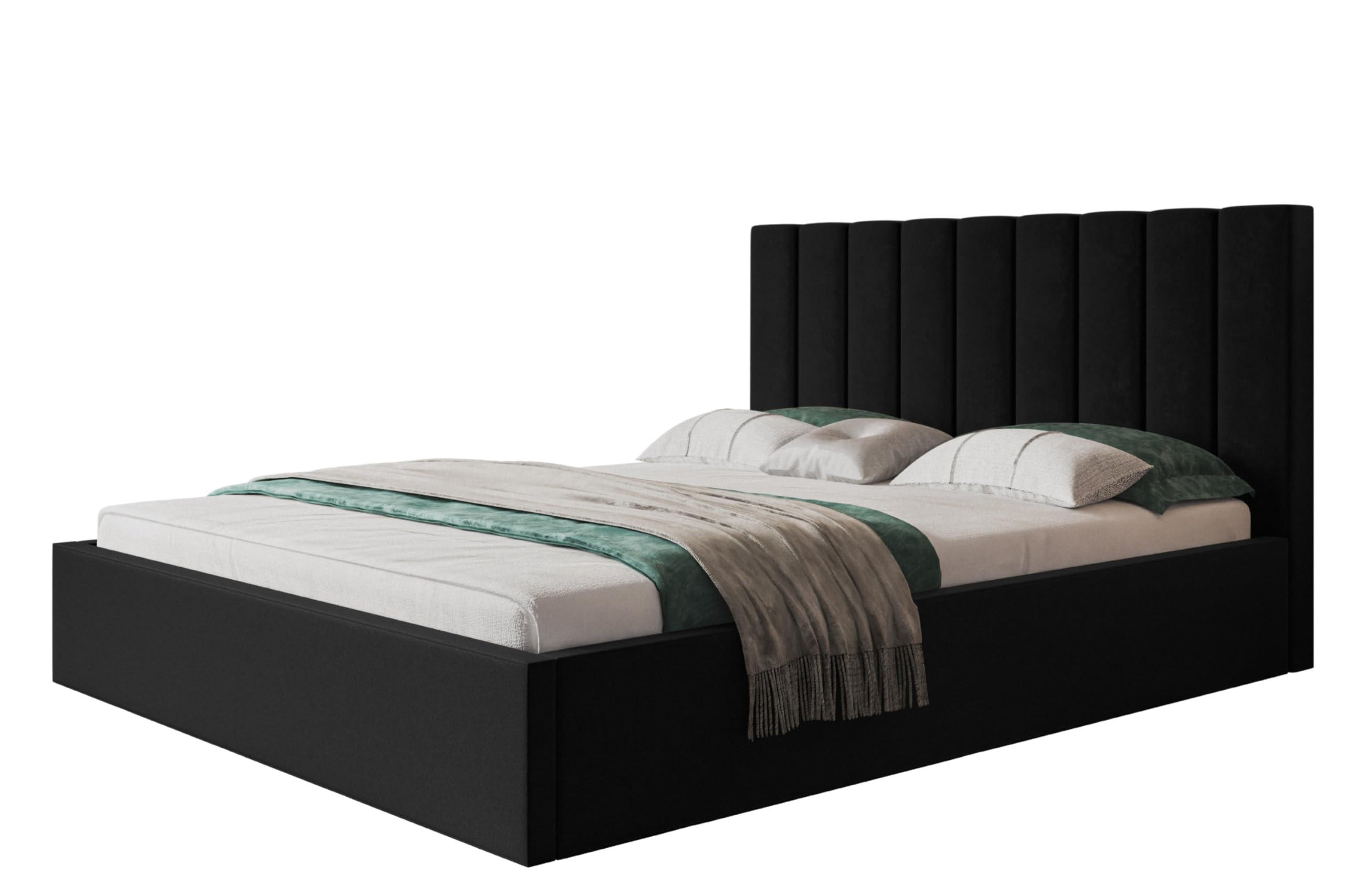 BETT 160x200 - Polsterbett mit Bettkasten und Holzrahmen - Modern Betten - Weicher Jasminstoff - Kollektion Sapporo - Schwarz - Schwarz, Holz/Textil (160/200cm) - Alpi-Möbel
