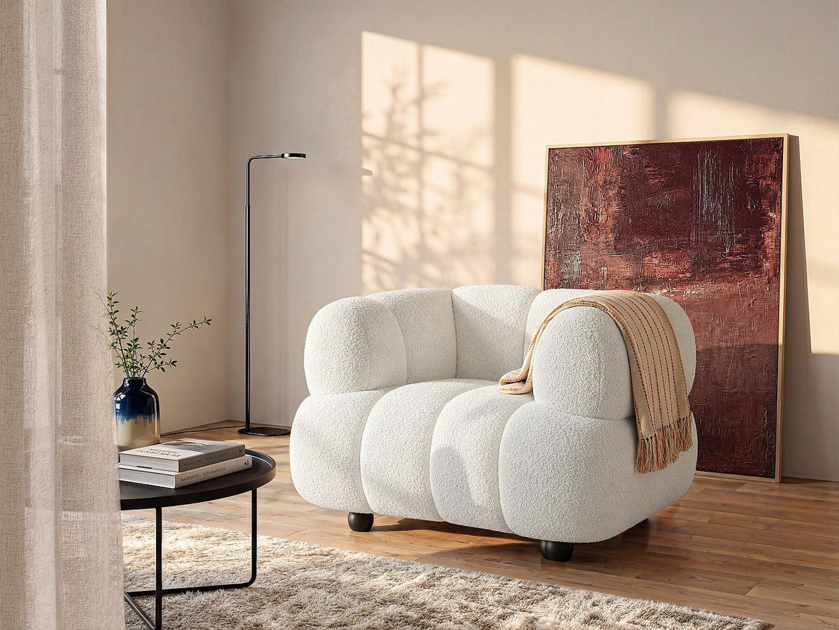 SESSEL mit gerader Rückenlehne - 1 Person - stoff - gebrochenes weiß Coliani - Weiß, Holz/Textil (108/73/87cm) - Vente-Unique