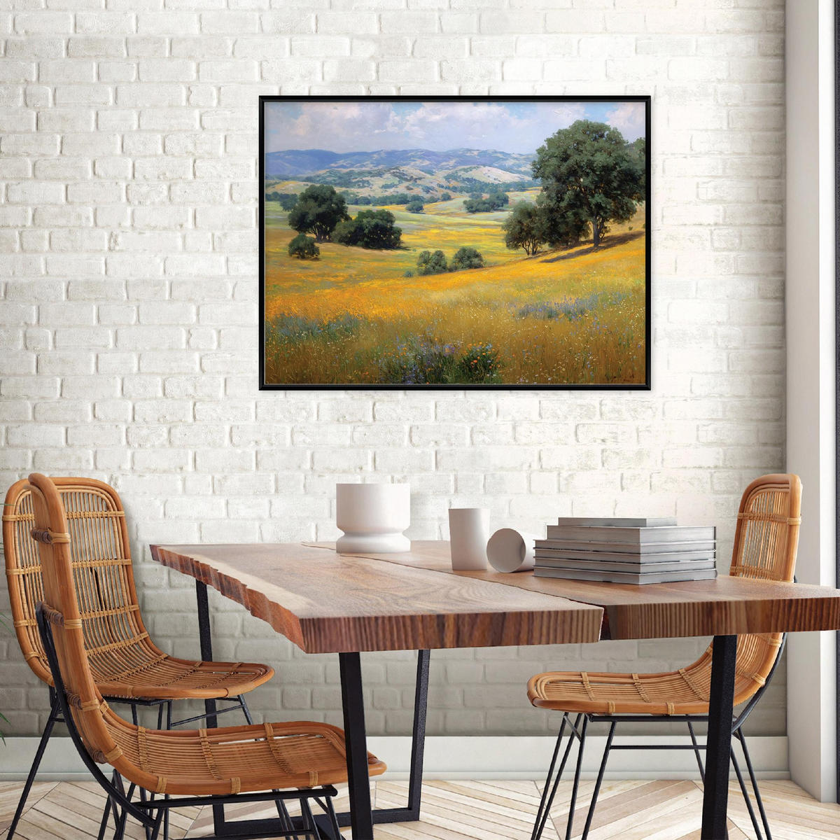 BILDER mit Rahmen Landschaft Feld Beige 100x70 cm - Multicolor, Holzwerkstoff (100/70cm) - Wallarena