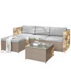 LOUNGESET Khaki Poly Rattan Mit Sitzkissen & Glastisch - Hellbraun, Metall - FLIEKS
