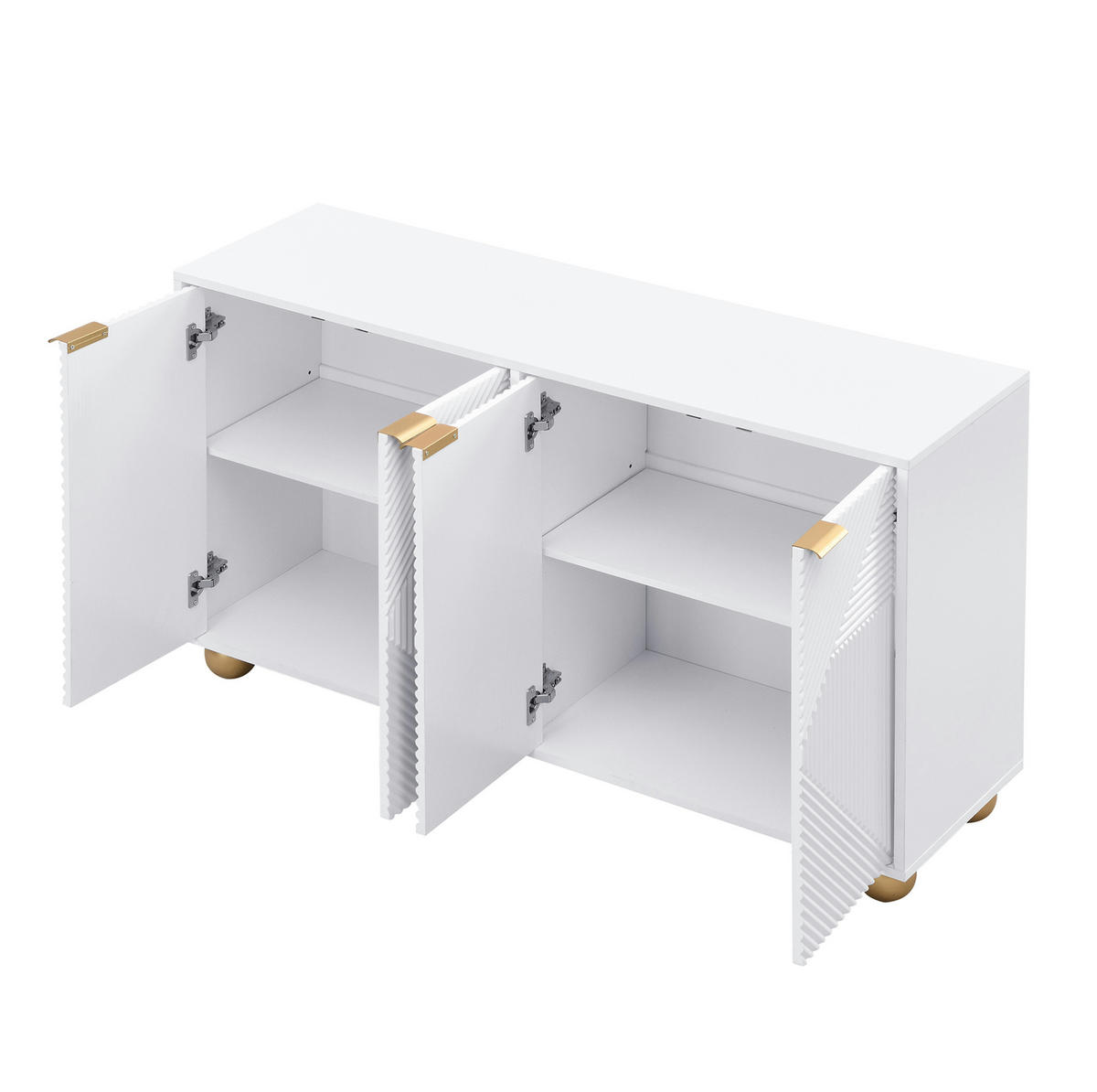 SIDEBOARD 120/35/71,5 cm in Weiß mit 4 Türen und gravierten Fronten - Weiß, Holzwerkstoff (120/71.5/35cm) - BEAOK