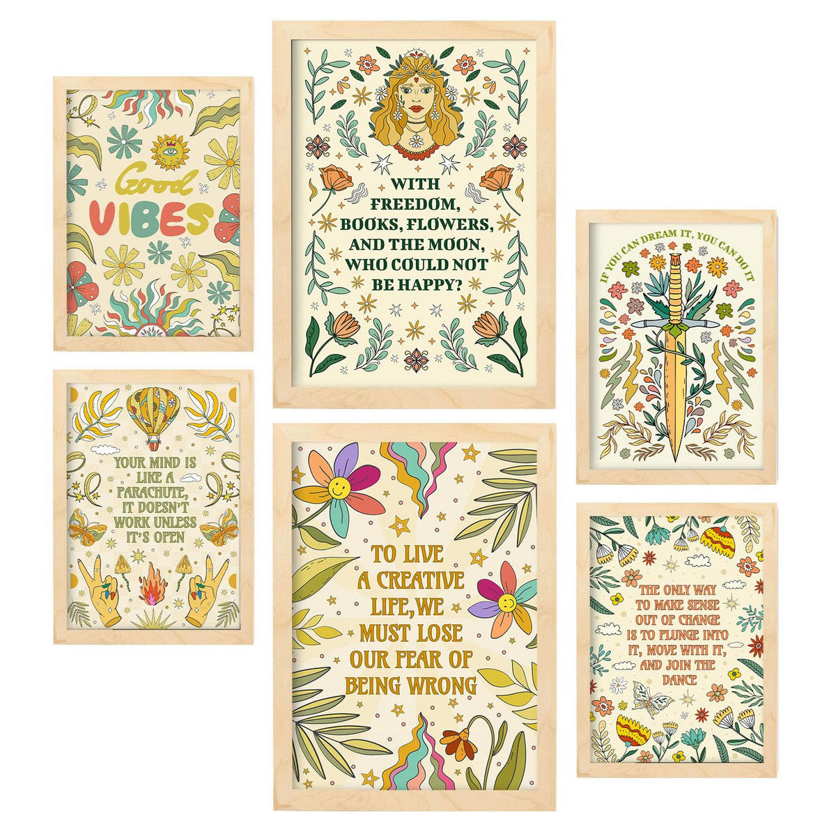 POSTER Set Mit 6 Abstimmungen Von Stimmung Der Brillanten Postersammlung Im Groovy Für Zuhause Wandkunstdruck A3 & A4 Rahmen Aus Hellem Holz - Beige, Papier (29/3cm) - Nacnic
