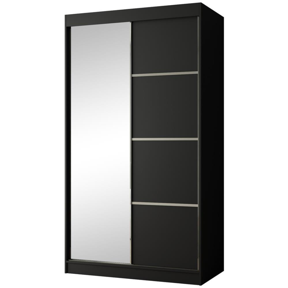 Beautysofa POSUVNÁ šatní skříň Paco 120/215/61, 2dveřová, černá, se zrcadlem