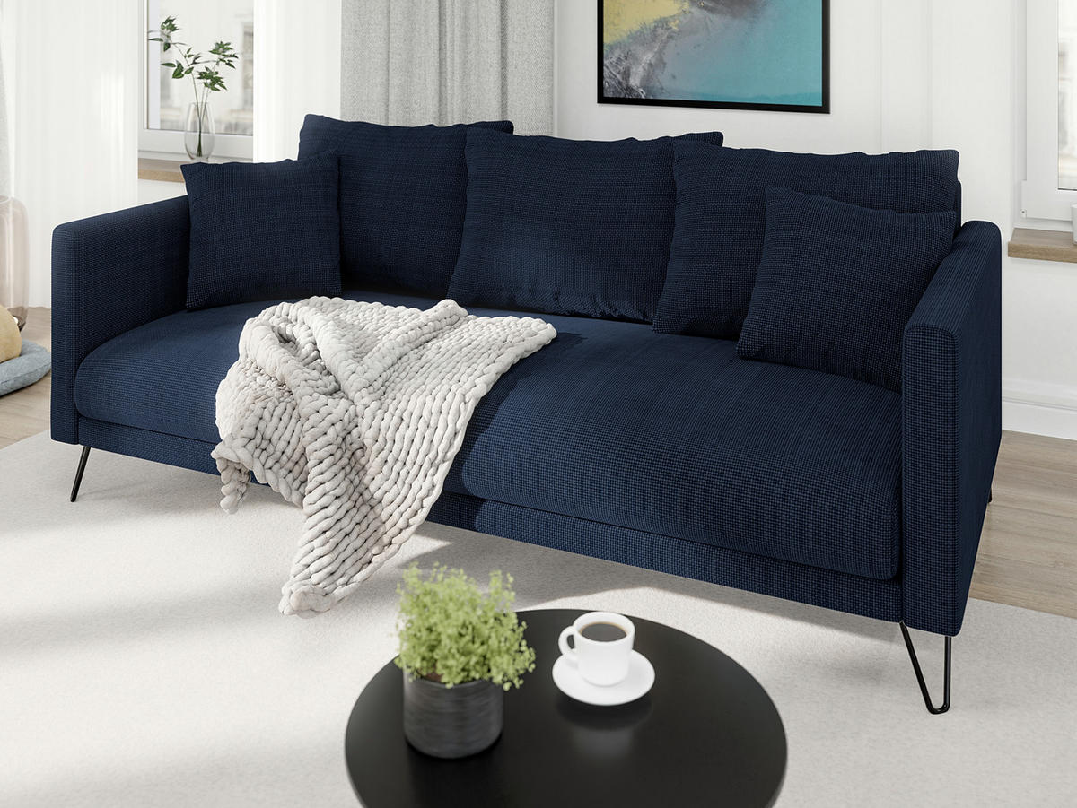 SITZGARNITUR 3+2+1 Harmony Marineblau Chenille - Schwarz/Dunkelblau, Holz/Textil (200/85/100cm) - S-Style Möbel