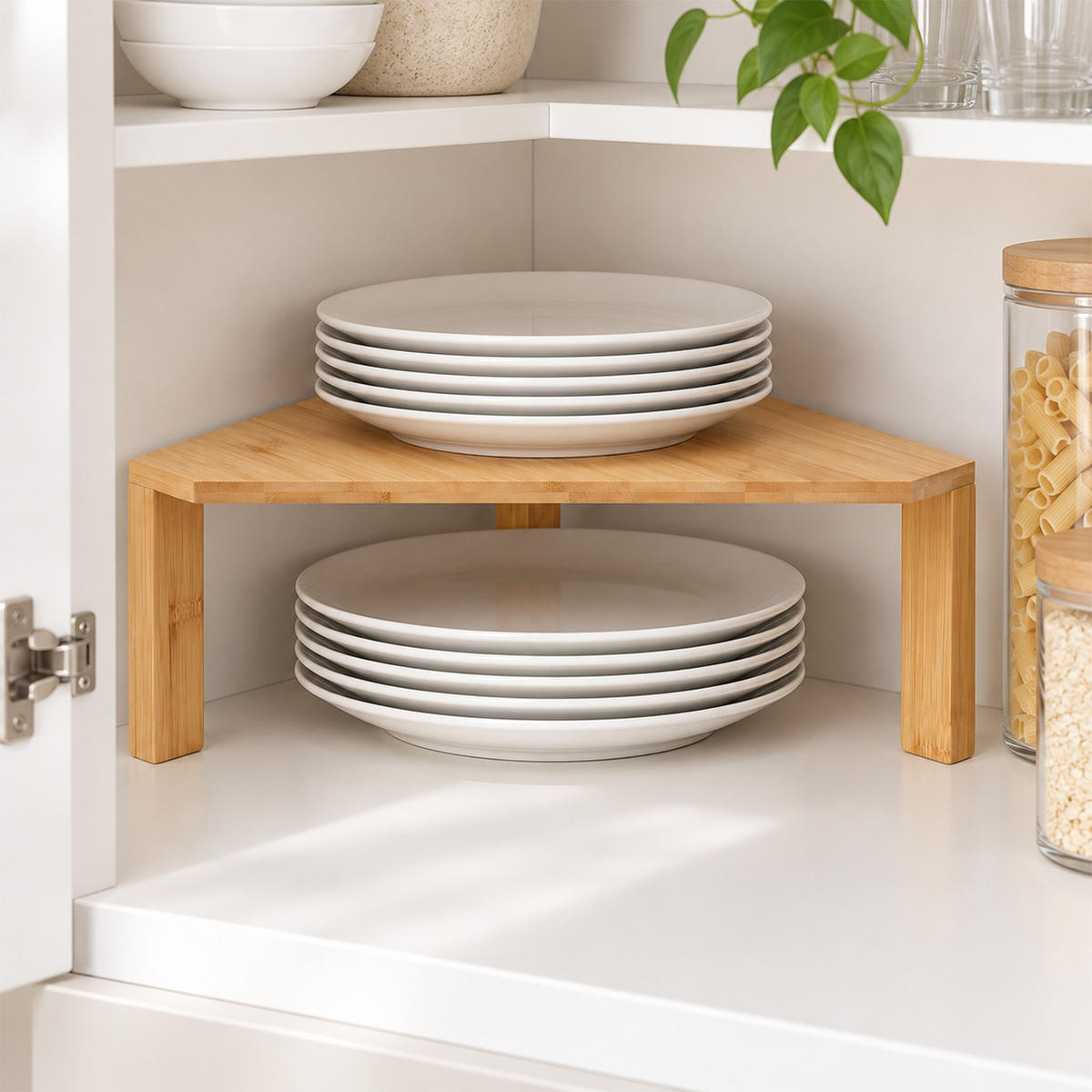 REGAL Natur Bambus Eckregal 2 Ebenen 15x30x30 cm - Hellbraun, Holz (30/15/30cm) - Relaxdays