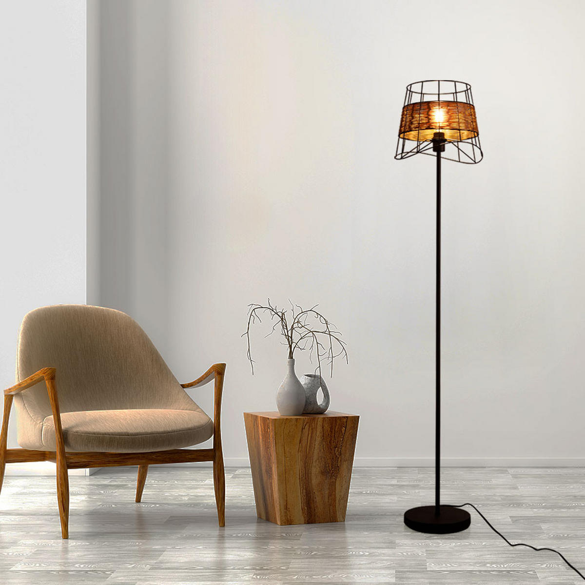 LED STEHLEUCHTE Metall Braun Käfig-Design - Braun, Metall (30/30/154cm) - Nowa