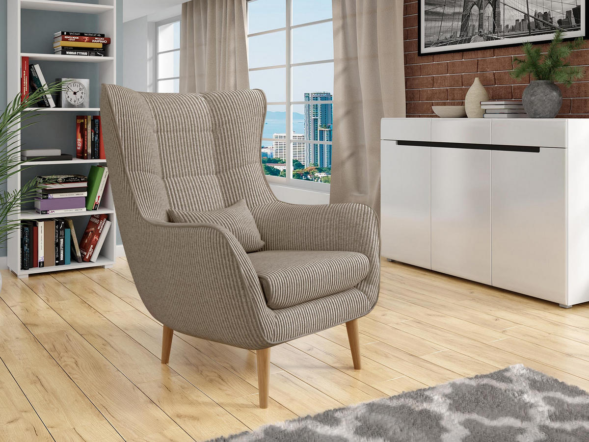 SESSEL Estjano Cord - Hellbraun/Beige, Holz (80/106/95cm) - MIRJAN24