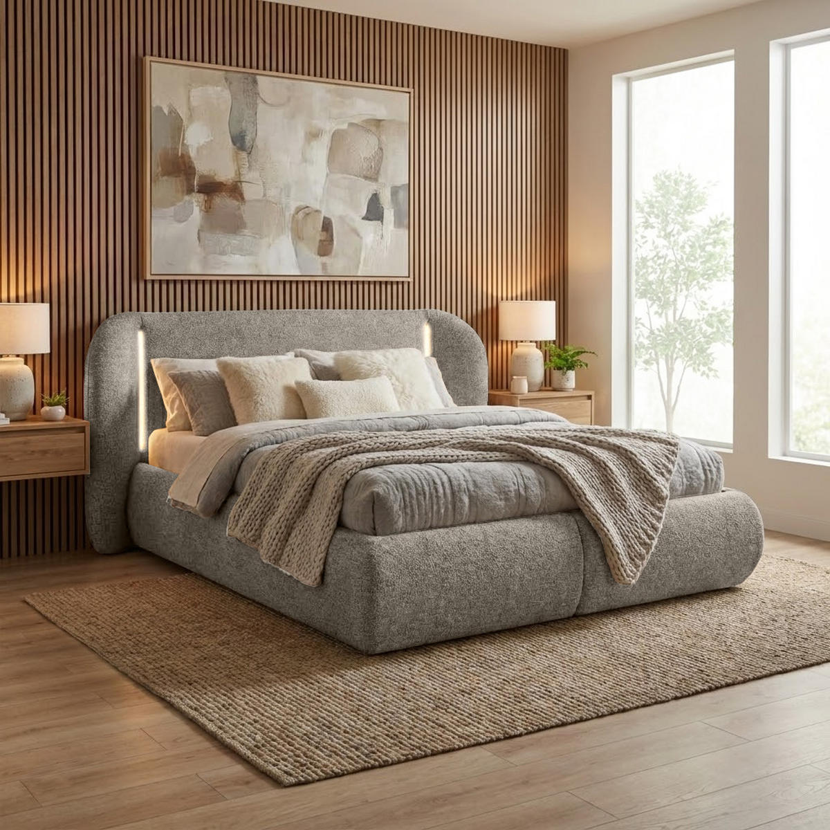POLSTERBETT Corfu, LED-Beleuchtung, Bettkasten und Taschenfedernmatratze 26 cm, 180x200, Grau - Grau, Textil (180/200cm) - Beautysofa