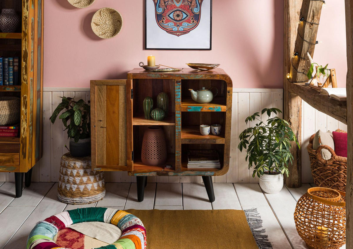 KOMMODE Altholz 70x44x90 mehrfarbig lackiert SIXTIES #103 - Multicolor, Holz (70/90/44cm) - Massivmoebel24