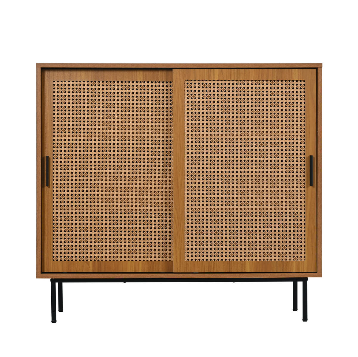 SIDEBOARD aus Spanplatte 37x100x90 cm Walnuss mit 2 Schiebetüren, 3 Regalböden und Landhausstil - Walnussfarben, Holzwerkstoff (100/90/37cm) - Modfu