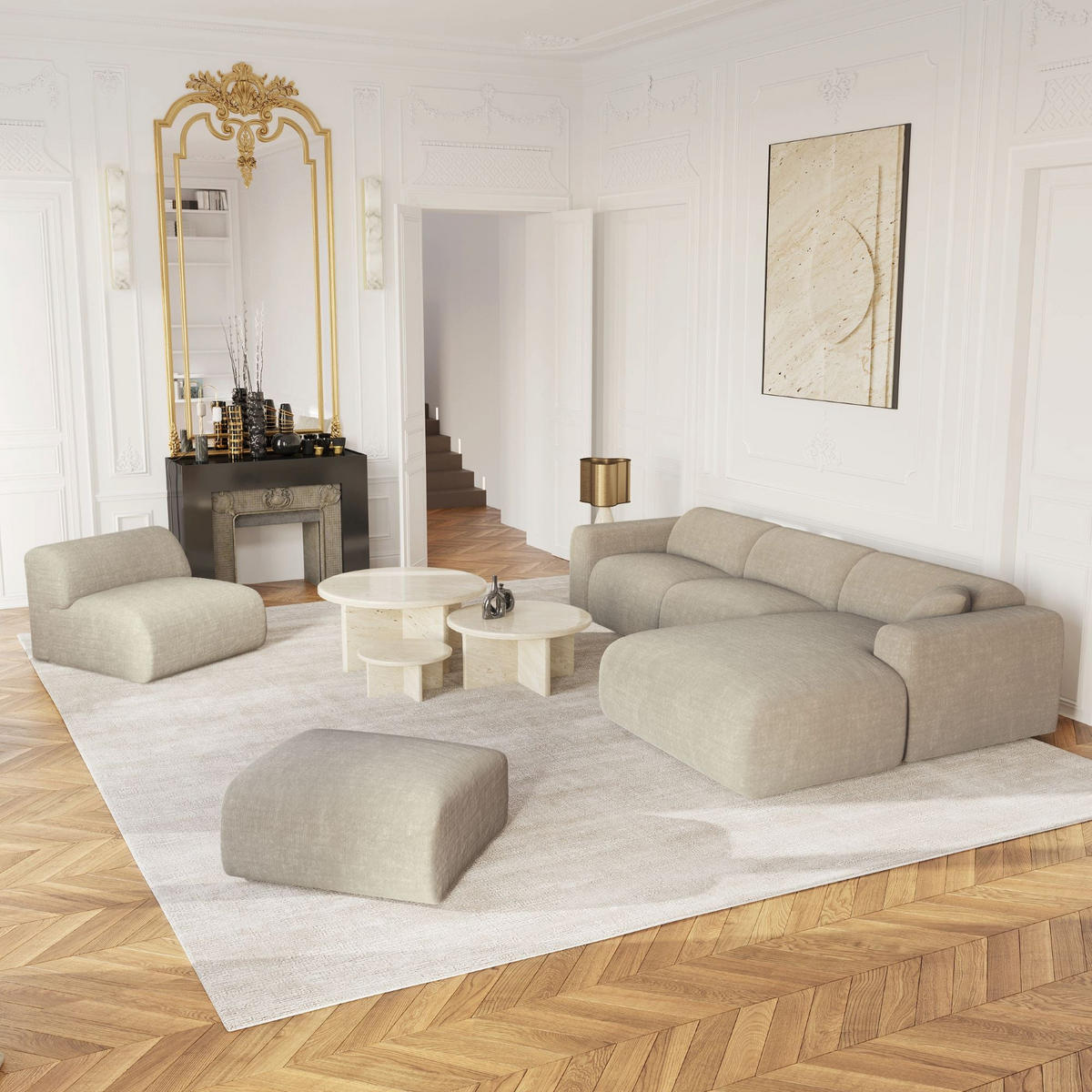 ECKSOFA RECHTS Texturierter Samt Beige 280cm - Beige, Textil (280/95cm) - Sia Home