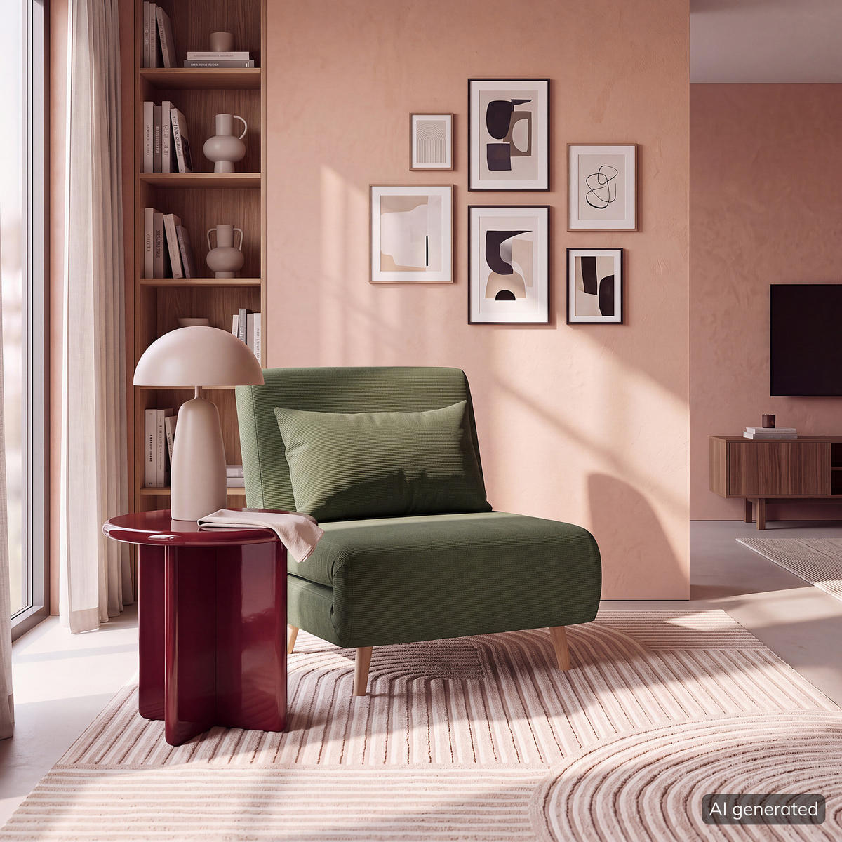 SCHLAFSESSEL - Textil / Teilmassivholz - Buchefarben/Grün, Holz/Buchenholz (77/81/90cm) - home24