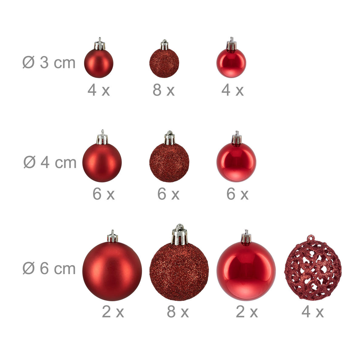 WEIHNACHTSKUGELN-SET 50-tlg. - Rot, Kunststoff (6/7/6cm) - Relaxdays