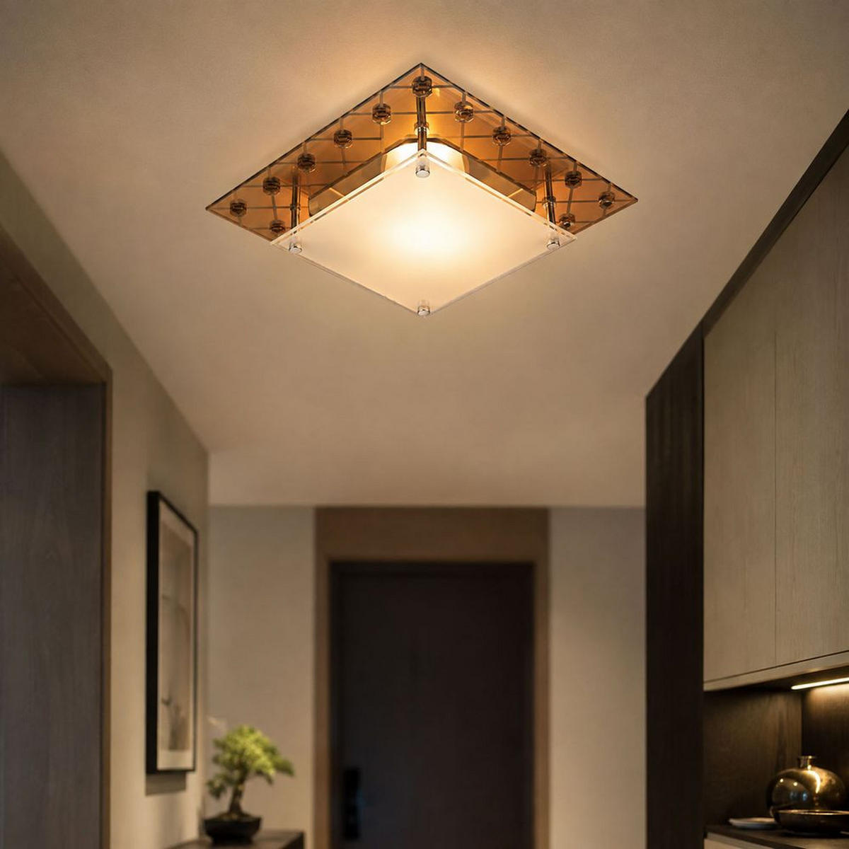 LED DECKENLEUCHTE Metall Kupfer Kristalloptik Glas - Kupferfarben, Glas (26/26/8.5cm) - Esto
