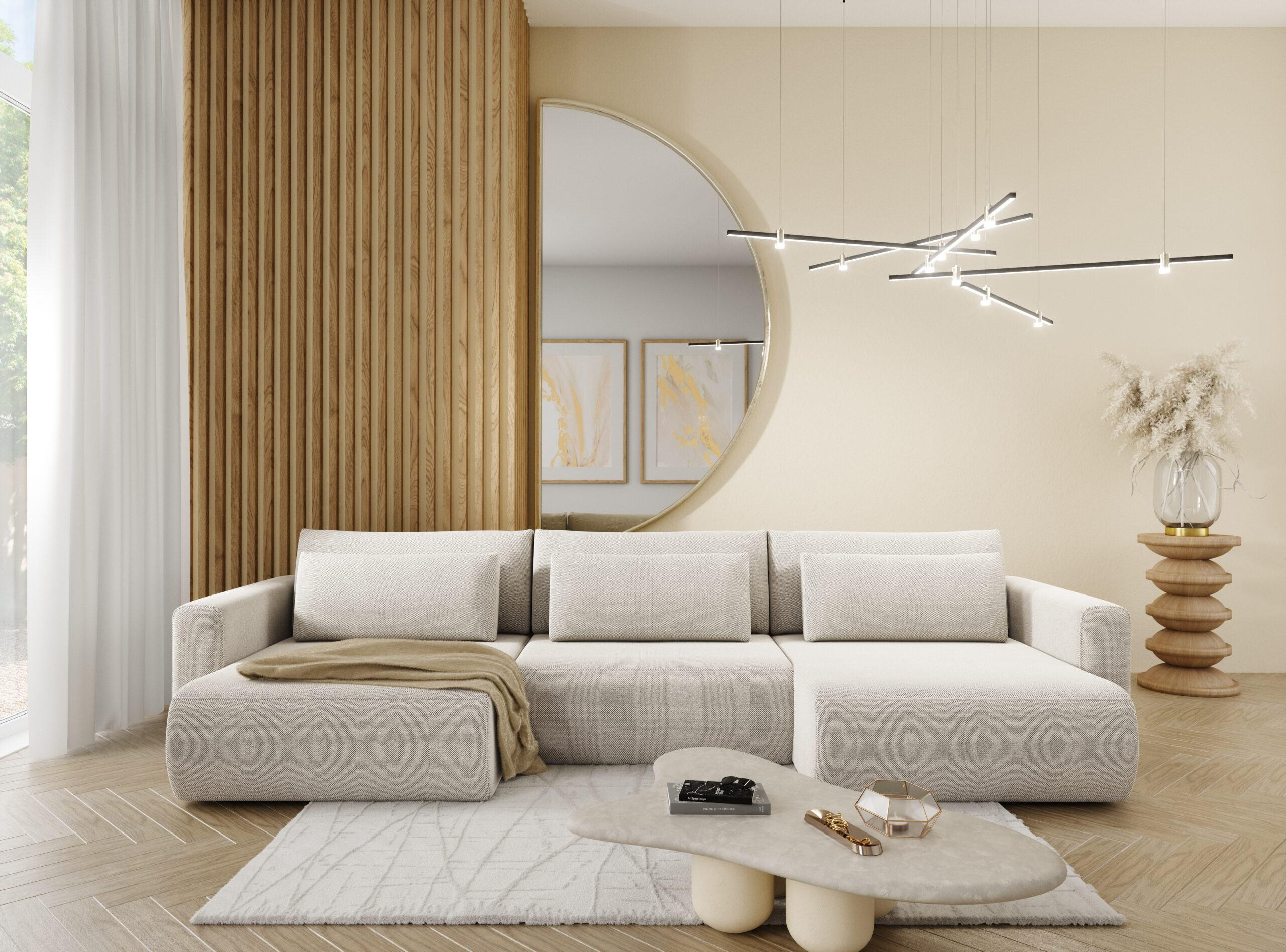 ECKSOFA mit Schlaffunktion U Hellgrau - Hellgrau, Textil (340/149cm) - Furnisell