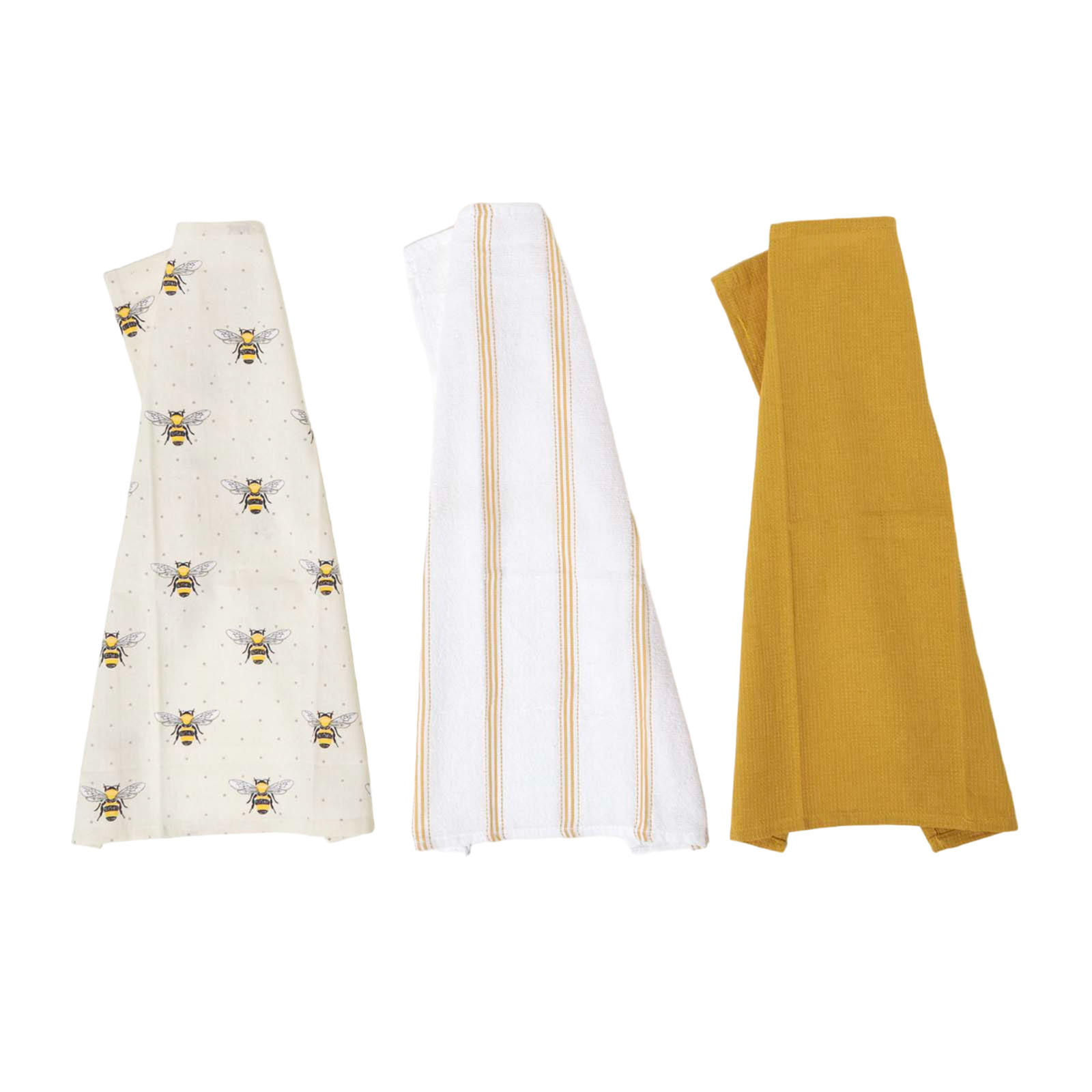 GESCHIRRTÜCHER-SET Bienen 3-teilig, 100% Baumwolle - Gelb, Textil (40/65cm) - Homescapes