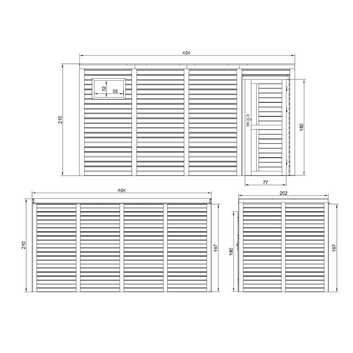 GARTENHAUS Holz 8,16 m² M327F1 - Naturfarben, Holz (404/210/202cm) - Timbela