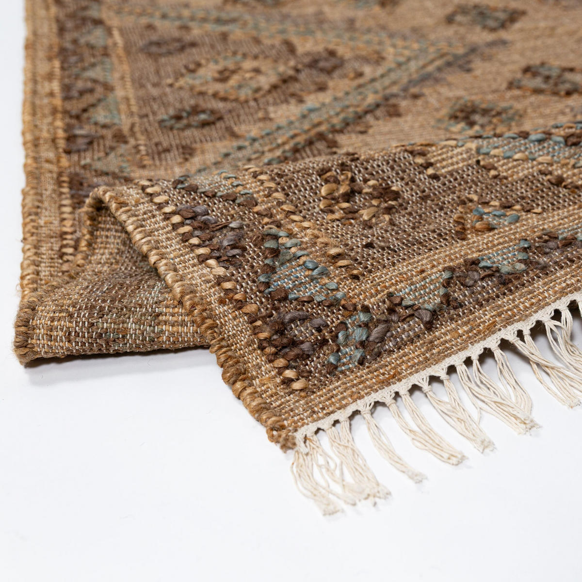 TEPPICH aus Jute handgewebt mit Fransen BERMEO in Natur, im Vintage-Stil, 140 x 200 cm - Beige, Textil (140/200cm) - KADIMA DESIGN
