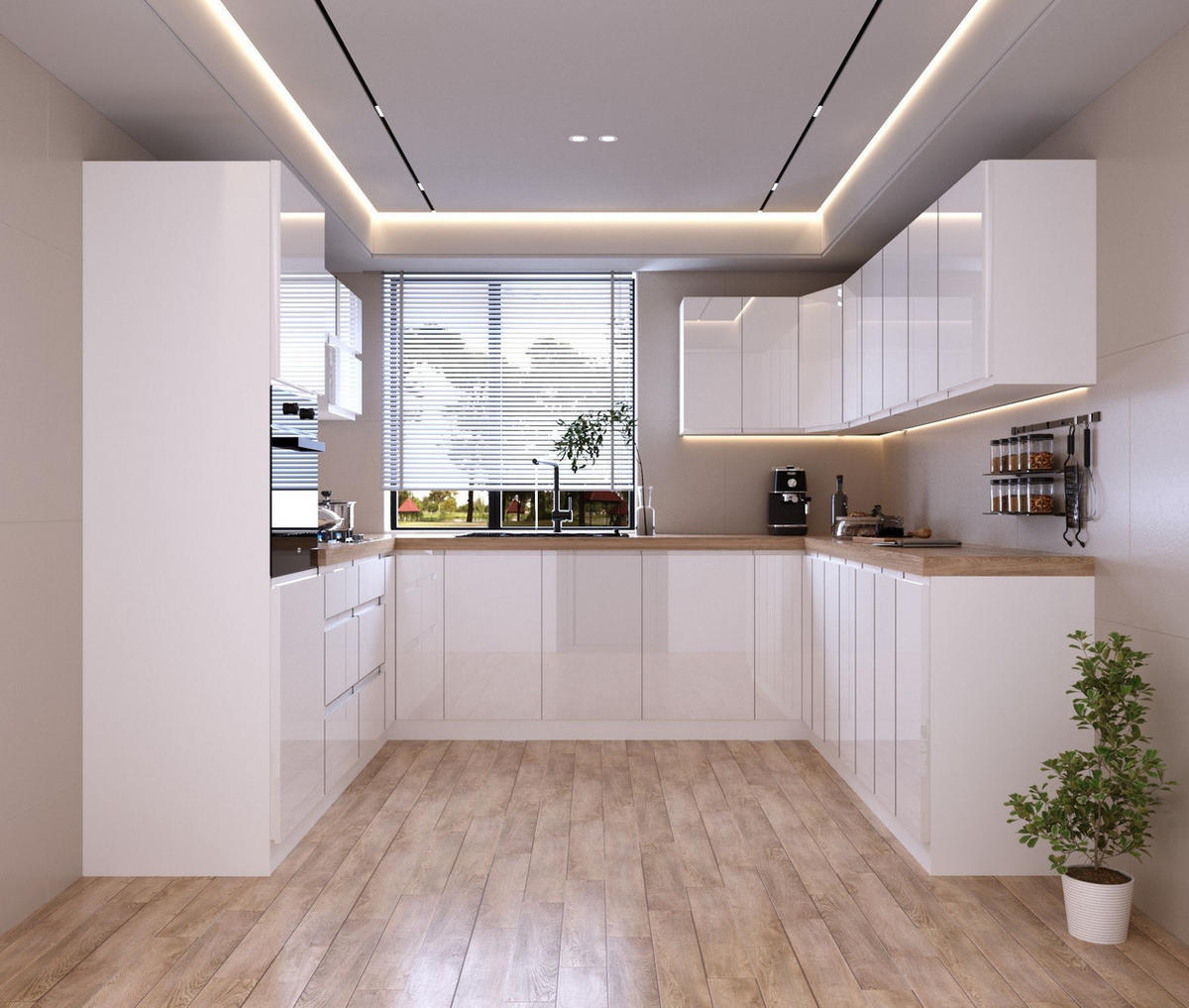 WINKELKÜCHE 260 cm x 280 cm x 260 cm- Aspen KA18-M260 - in Weiß/Hochglanz - Weiß Hochglanz, Holz/Holzwerkstoff (800/212/58cm)