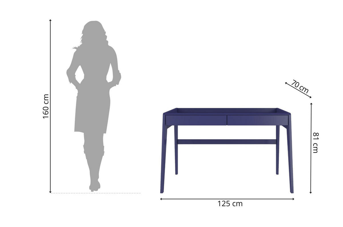 SCHREIBTISCH Lisa, 125/70/81 cm in Marineblau, Buchenholz - Dunkelblau, Holz/Buchenholz (70/125/81cm) - Visby