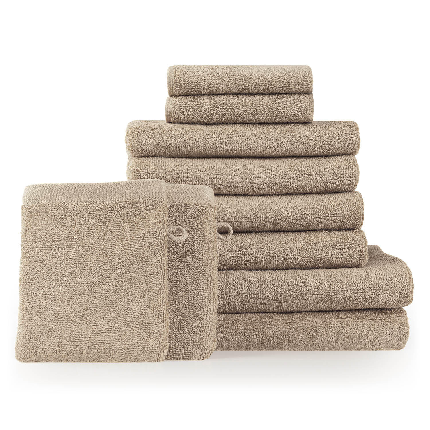 HANDTUCH 8-teilig, 2x Badetuch 70/140 + 4x Handtuch 50/100 + 2x Gästetuch 30/30 + 2x Waschlappen 15/20 cm, Taupe - Taupe, Textil (70/140cm) - Blumtal