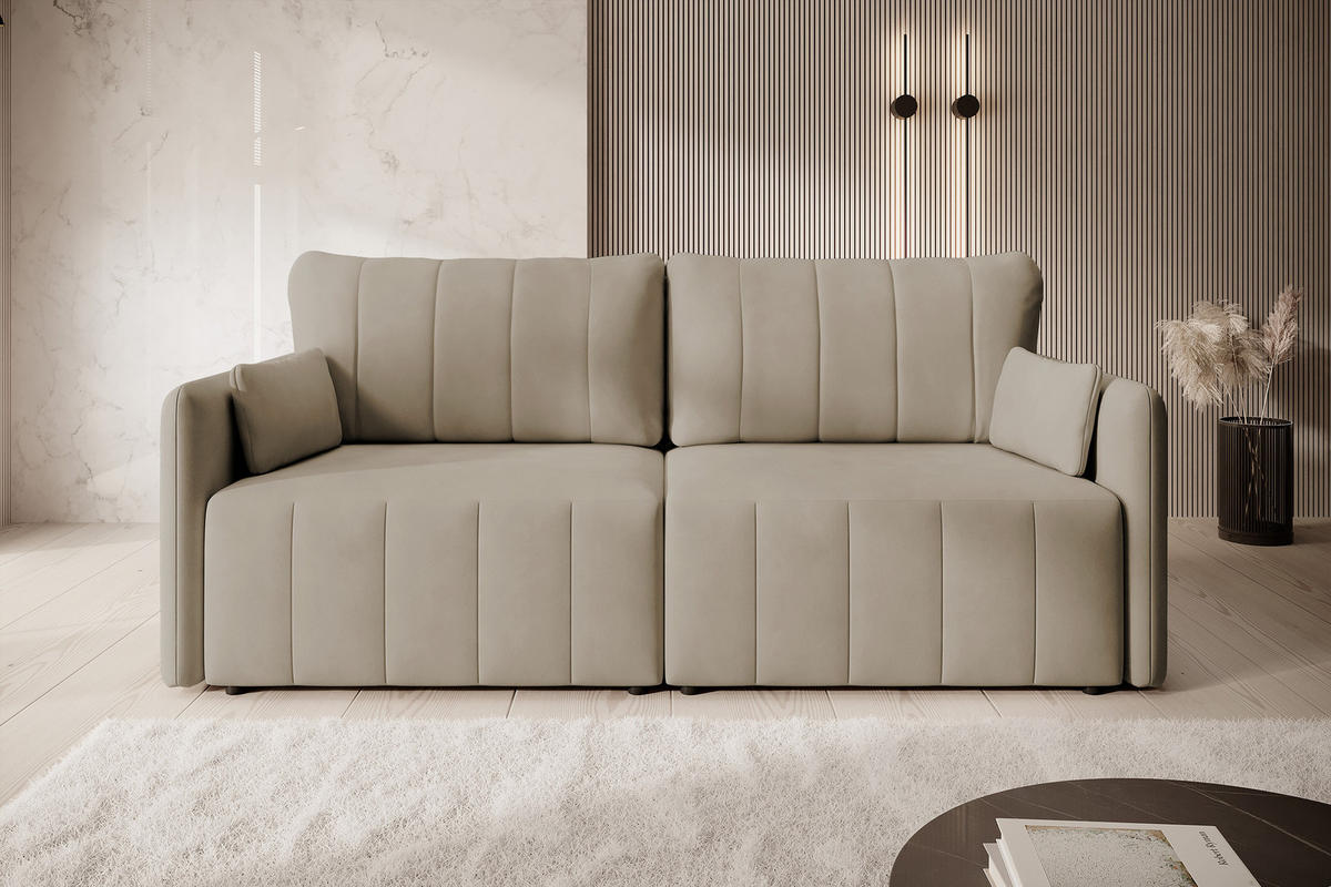 SCHLAFSOFA Pierra Beige hydrophober Samt - Beige/Schwarz, Kunststoff/Textil (215/100/112cm) - Selsey