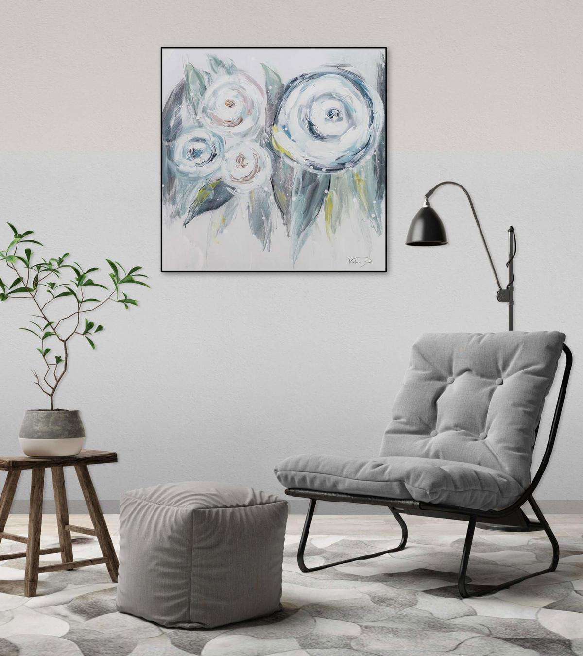 ACRYLBILD HANDGEMALT 60/60 cm - Blau, Holz/Textil (2/60cm) - KUNSTLOFT