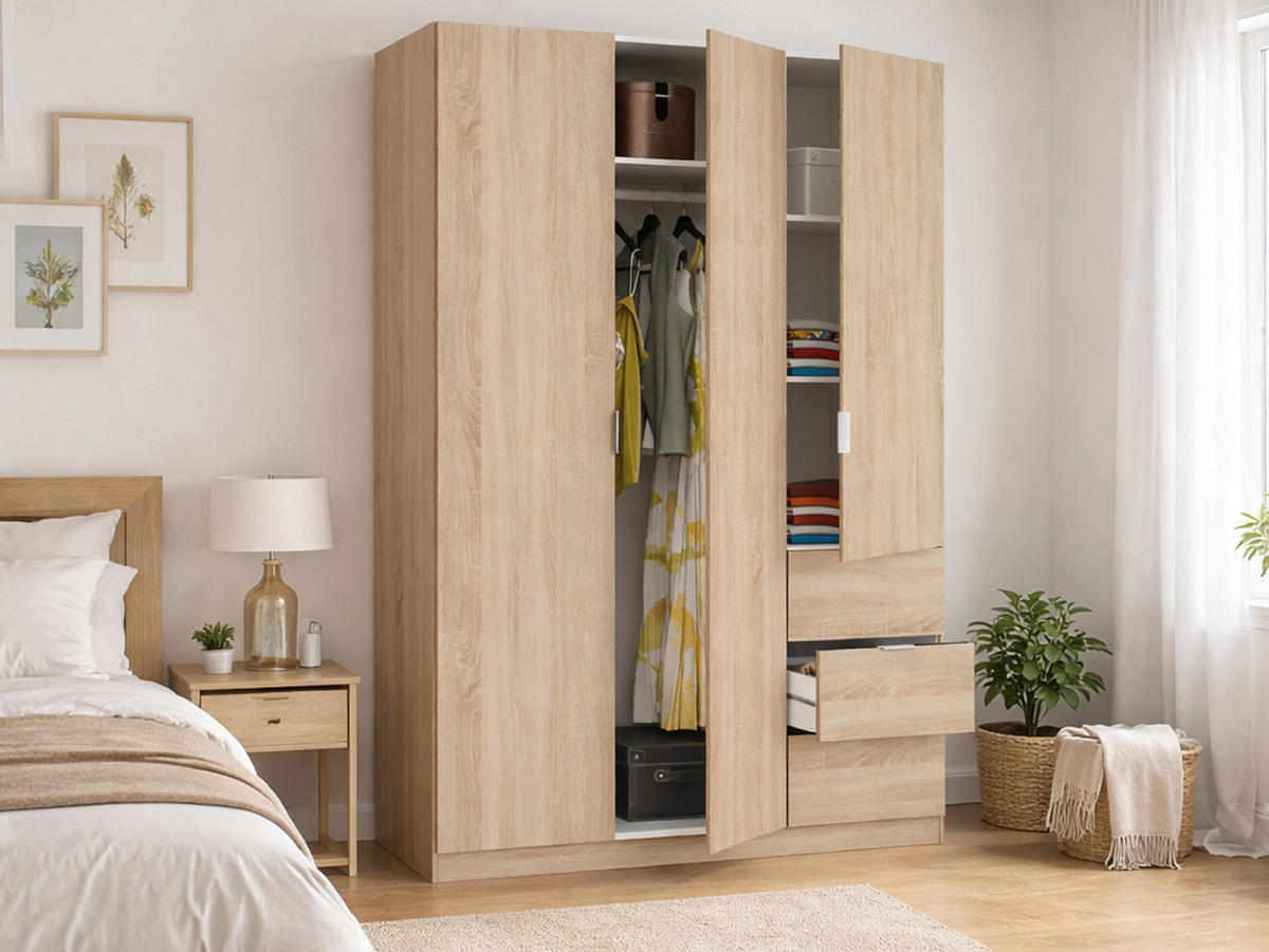 KLEIDERSCHRANK 3 TÜREN Eiche 52/135/200 cm - Braun, Holzwerkstoff (135/200/52cm) - DMORA