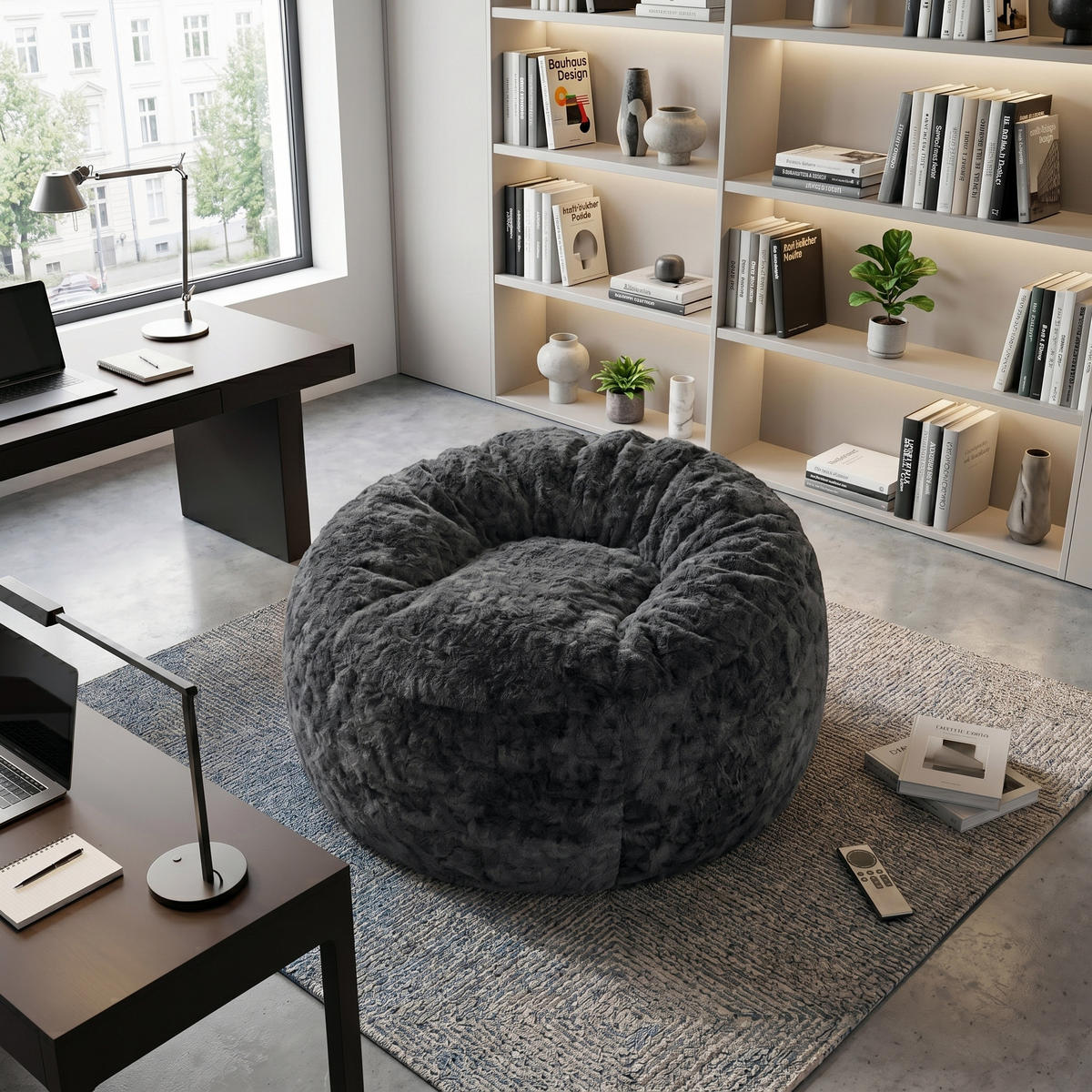 SITTSÄCK i Flanell i Svart, med svängt ryggstöd och ergonomisk passform - Svart, Textil (103/65/103cm) - Urban Meuble