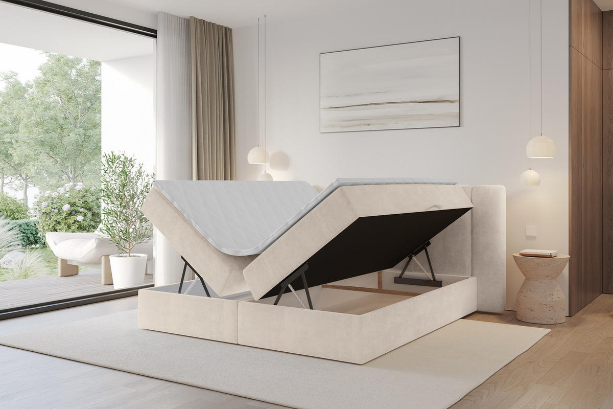 BOXBETT mit Matratze H4 - EVON - 140x200 cm Beige - Champagner, Holzwerkstoff (140/200cm) - ALTDECOR