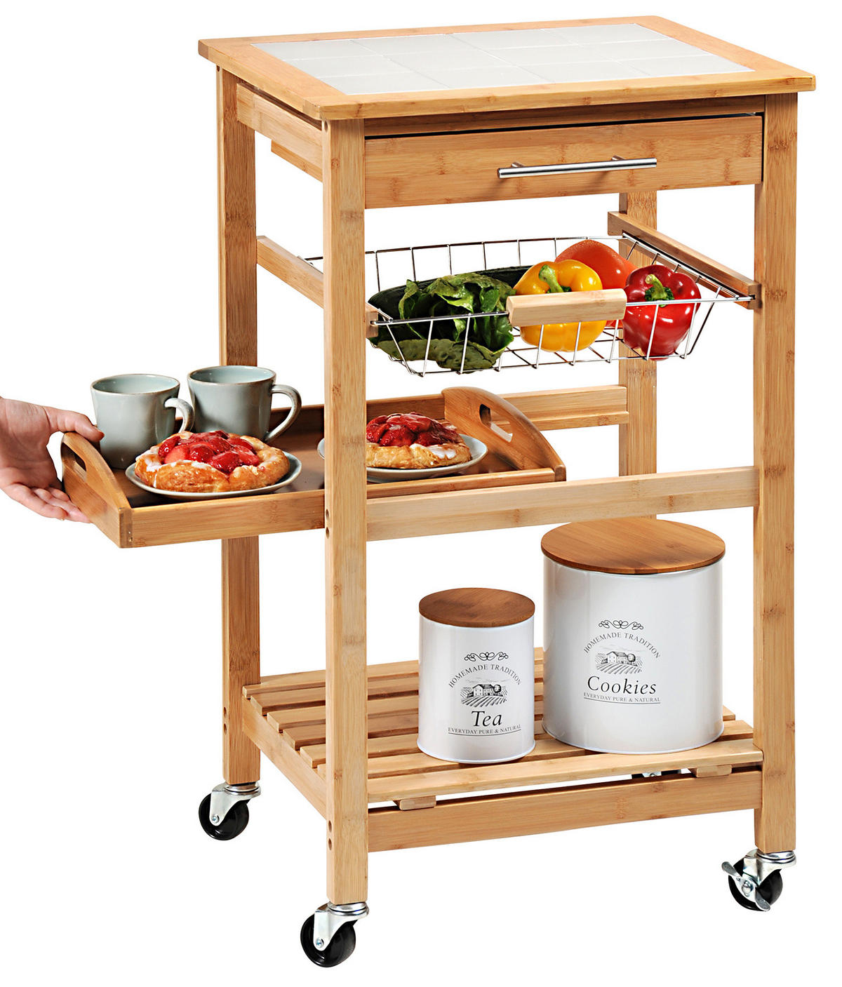 KÜCHENWAGEN mit herausnehmbarem Tablett Braun 48/38/81 cm - Braun, Naturmaterialien (38/81/48cm) - Kesper