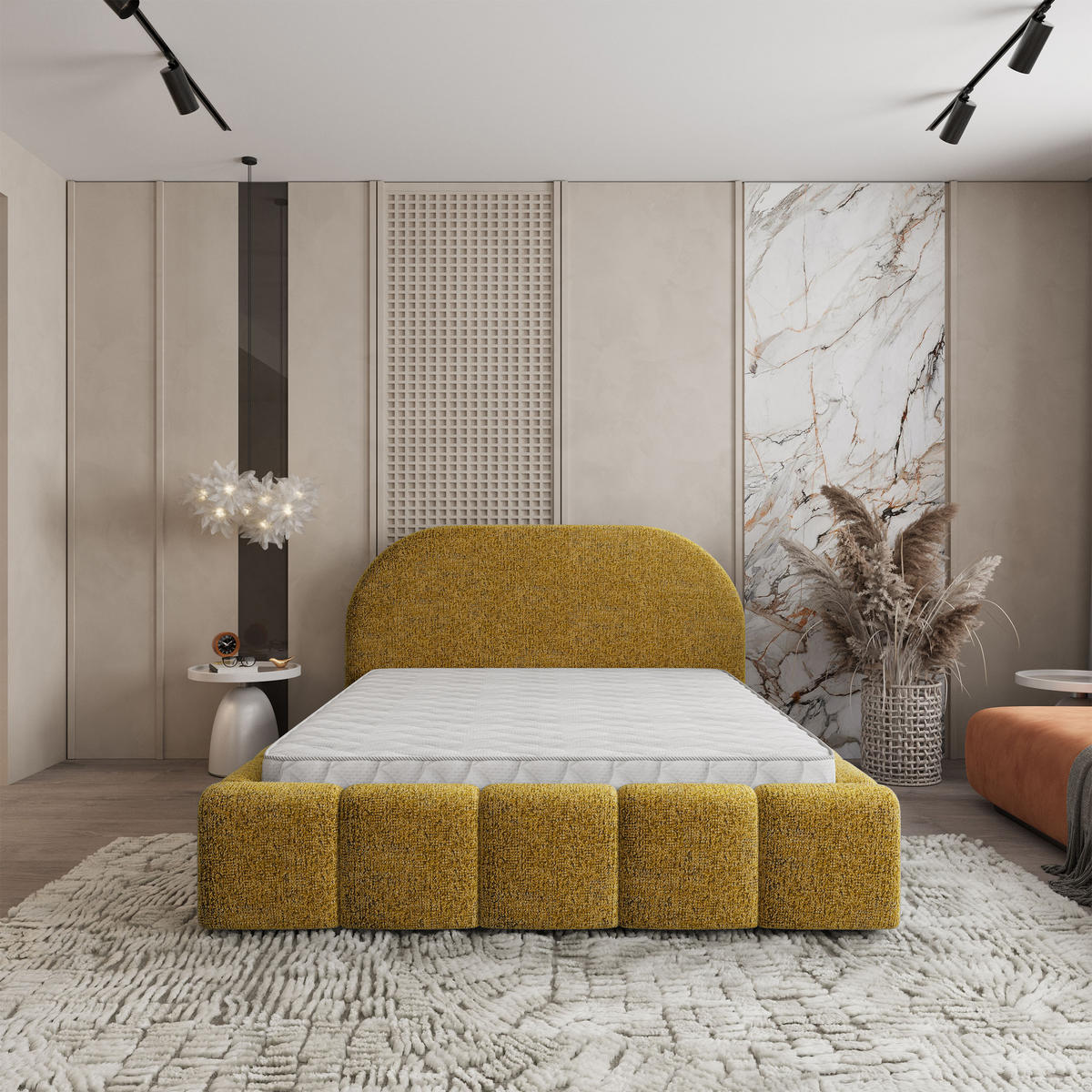 POLSTERBETT FLUSSO 140x200 cm mit Bettkästen - Gelb - Gelb, Holz (140/200cm) - MASSENO