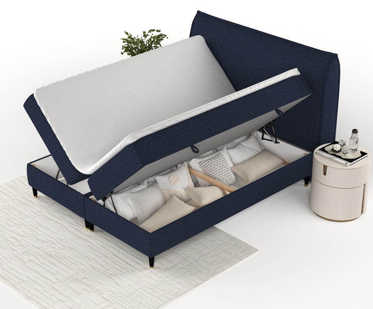 BOXBETT Melba Marineblau 160/200 cm mit Bonellmatratze - Schwarz/Dunkelblau, Holz/Holzwerkstoff (160/200cm) - Maison de Reve
