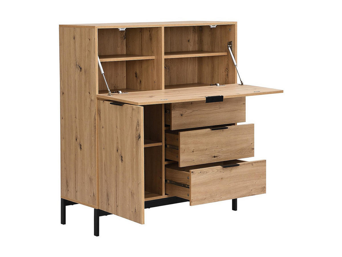 SEKRETÄR mit 2 Türen & 3 Schubladen - MDF & Metall - Naturfarben - ERWIN - Naturfarben, Holz (40/100/115cm) - Vente-Unique