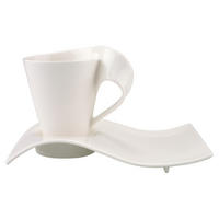 KAFFEEBECHER MIT UNTERTELLER NewWave Caffè weiß 300 ml - Weiß, Keramik (14/14.4/20cm) - Villeroy & Boch