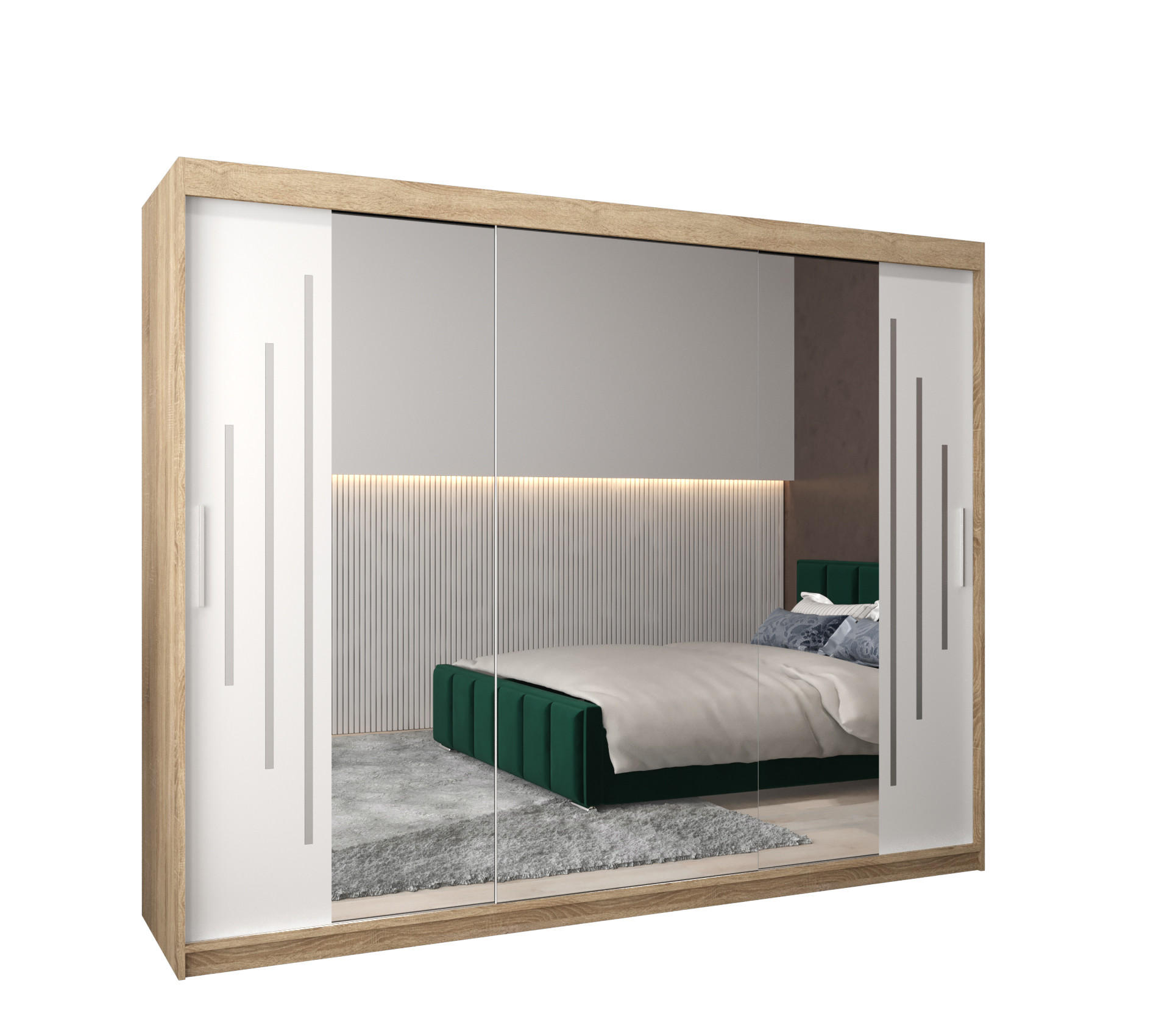 SCHWEBETÜRENSCHRANK 200/250/62 3-türig - Silberfarben/Weiß, Holz/Kunststoff (250/200/62cm) - Abiks Möbel