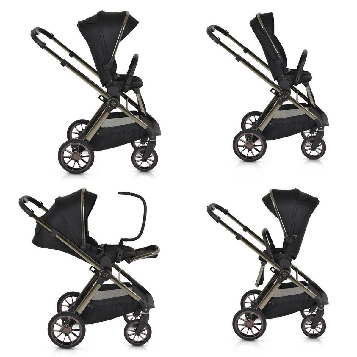 KINDERWAGEN 2 in 1 iClick schwarz klappbar, Wickeltasche, Sportsitz, Babywanne - Schwarz, Metall (74/60/106cm) - Cangaroo