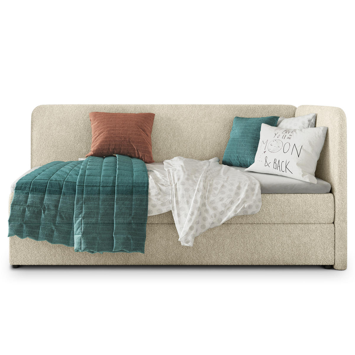 POSTEL BOXSPRING GINA 90x200 cm, s matrací a úložným prostorem, krémová - krémová, kompozitní dřevo/textil (90/200cm) - MASSENO