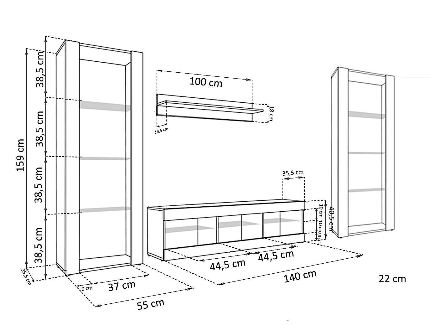 Thumbnail - Komodee Wohnzimmerset, Eiche Wotan, Schwarz, Holzwerkstoff, 9 Fächer, Rechteckig, 250x159x35 cm, Wohnzimmer, Wohnwände, ...