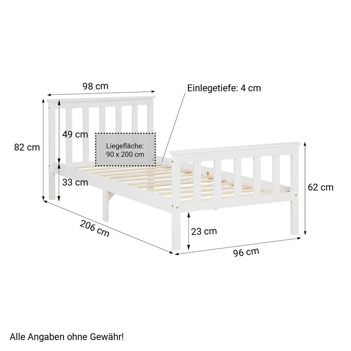 KINDERBETT 90/200 weiß - Weiß, Holz (90/200cm) - Homestyle4u