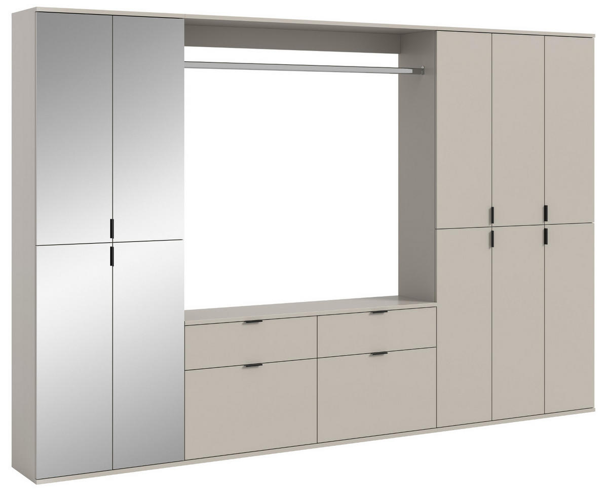GARDEROBEN-SET Kaschmir 273 x 193 cm, Garderobenschrank mit Spiegel - Kaschmir/Schwarz, Glas/Holzwerkstoff (273/193/34cm) - Inn.Furn