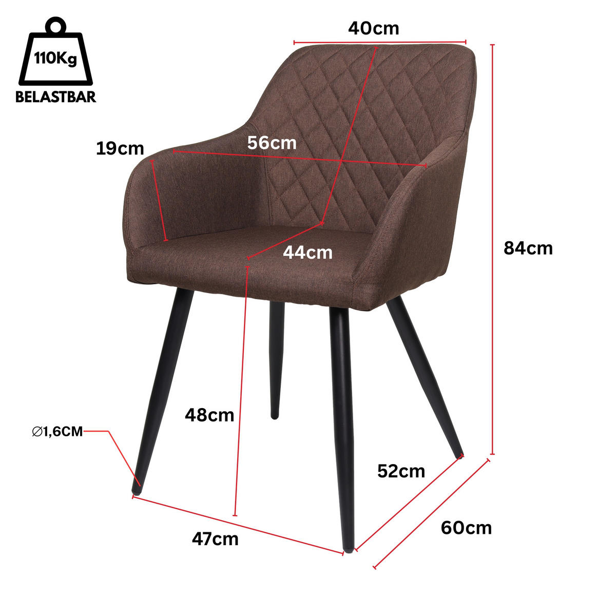 ESSZIMMERSTUHL SILA 2er Set - Braun, Textil (54/83/49cm) - Albatros