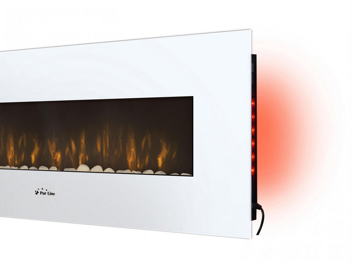 ELEKTROKAMIN Weiß Wandmodell mit Heizung 2000 W - Weiß, Glas (140/56/11cm) - Purline