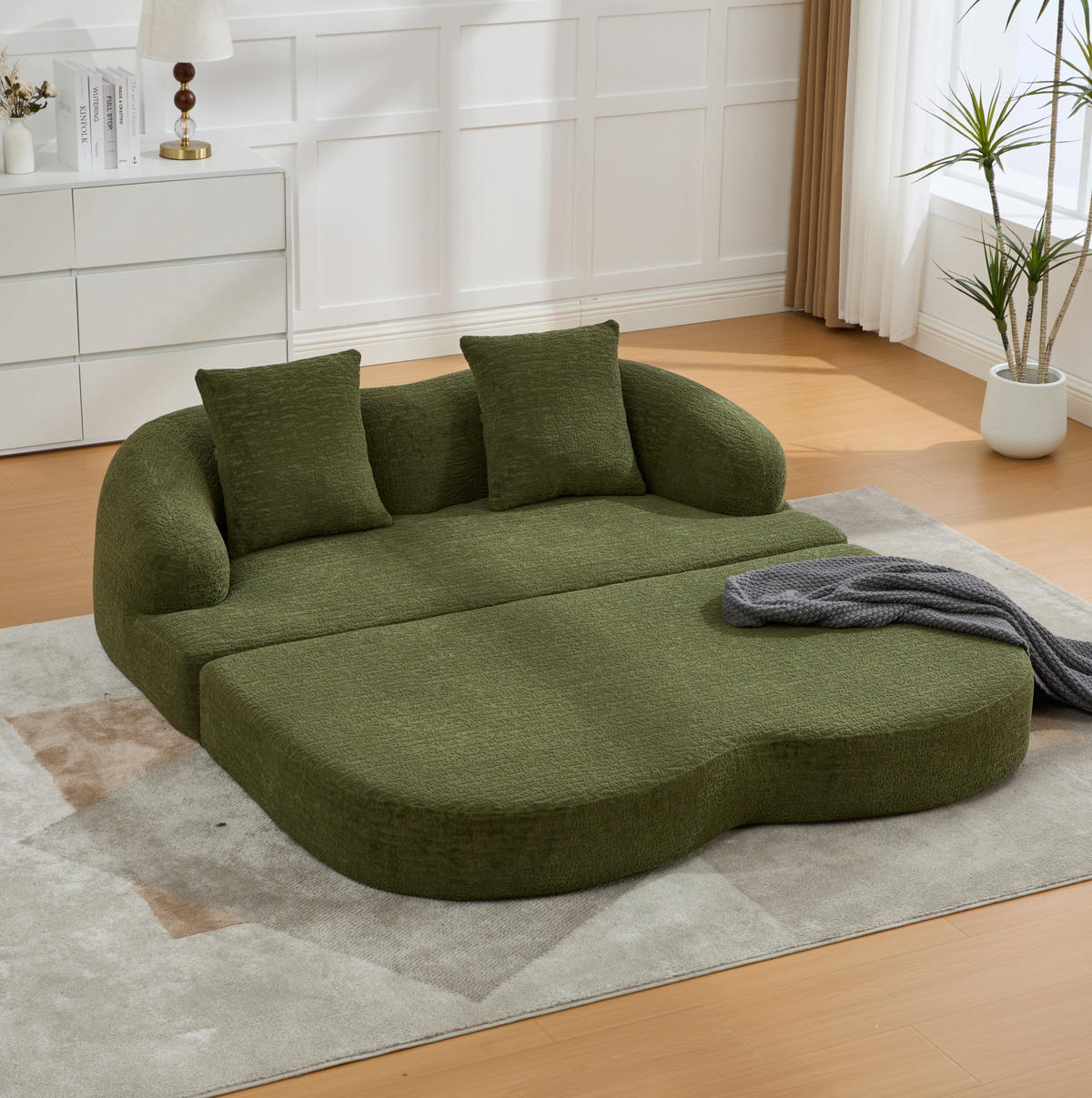 SOFA 2-in-1 Klappbett 157 cm Chenille Grün - Grün, Kunststoff (84/65/157cm) - Meubliv