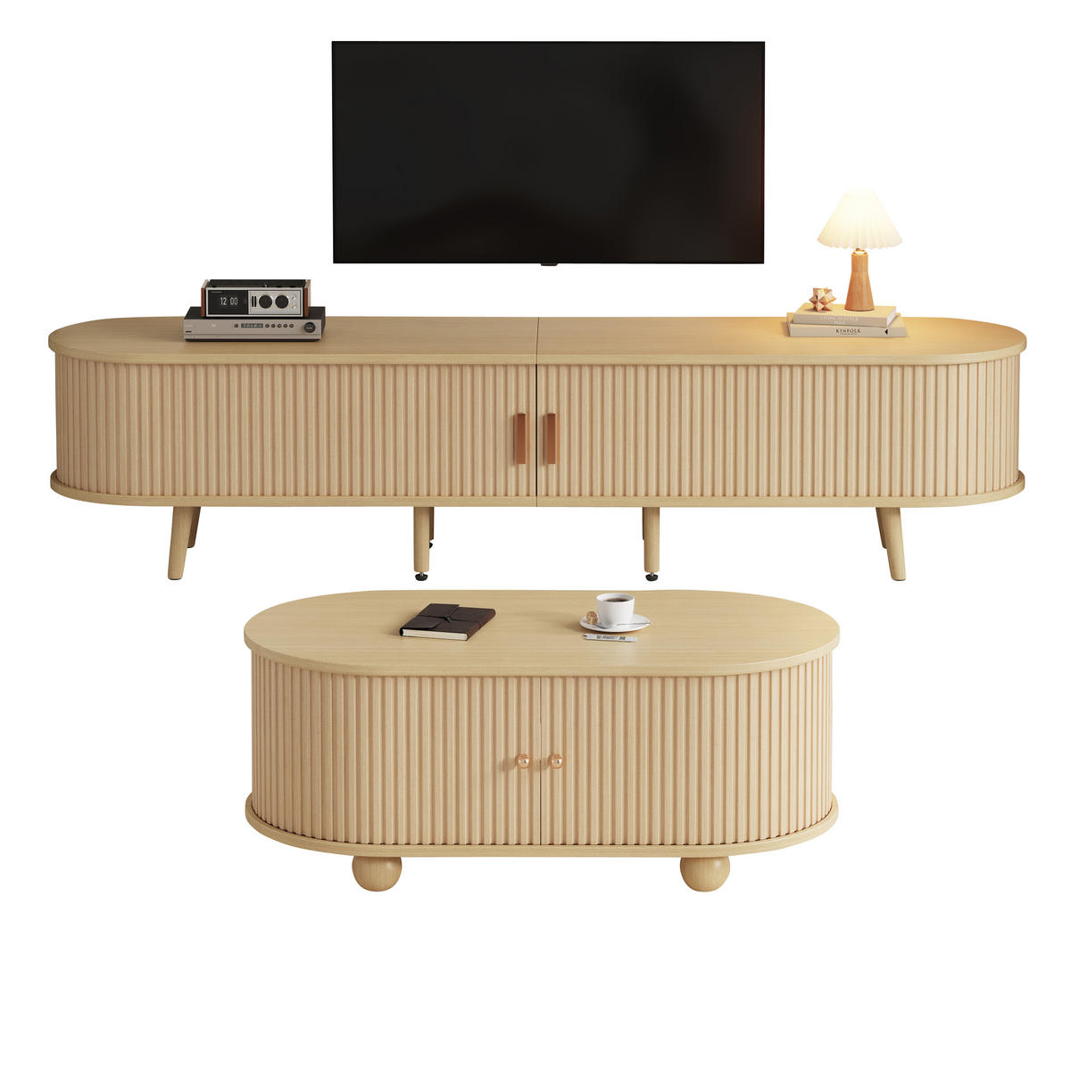 LOWBOARD DE-37735 und Couchtisch mit Stauraum Holzfarbe - Naturfarben, Holzwerkstoff (170/42/40cm) - ComfortXL