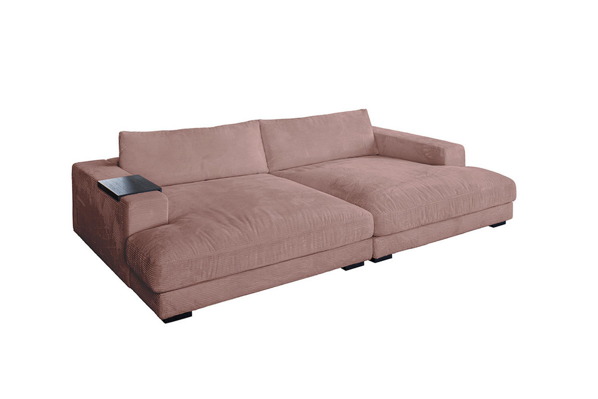 BIG SOFA XL MIT TABLETT SCHWARZ MADELINE Pink Cord - Pink/Schwarz, Kunststoff/Textil (290/85/190cm) - KAWOLA