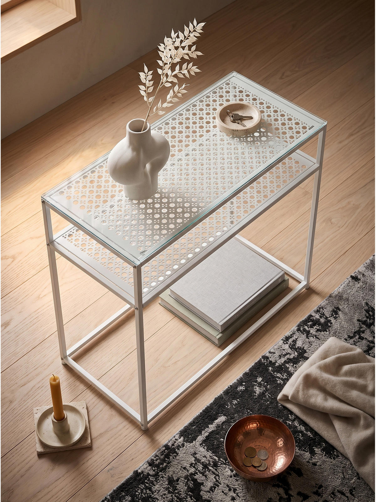 KONSOLENTISCH ALCUDIA, Einscheibensicherheitsglas, Weiß, 80 x 40 x 77 cm - Weiß, Glas/Metall (40/80/77cm) - KADIMA DESIGN